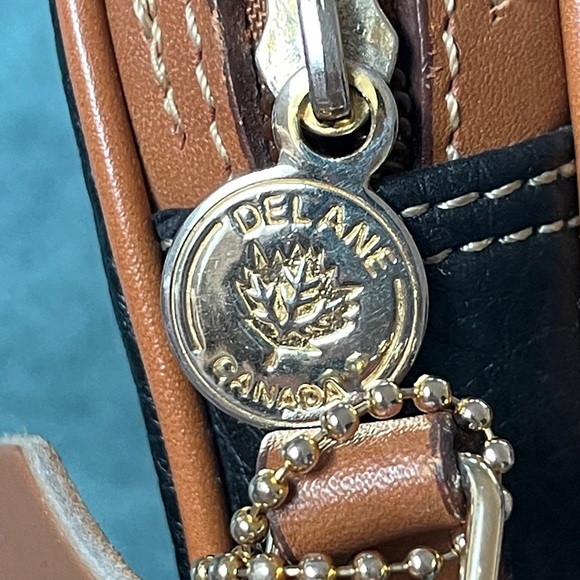 EUC  Delane Canada Pebbled Leather Black & Caramel Leather Crossbody Bag - Picture 10 of 13